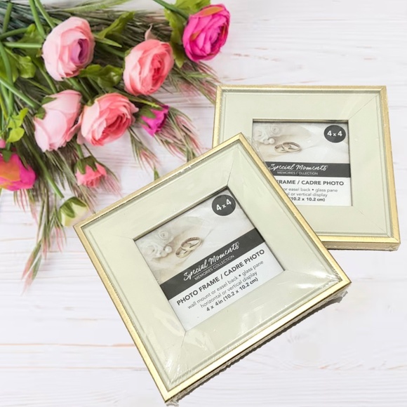 Set of 2 Picture Frames Ivory Gold Photo Frame with Mat Poster Frame 4x4 inches - Picture 1 of 8